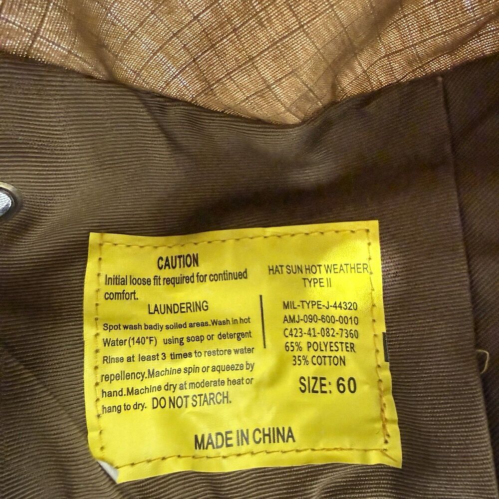 HOT SUN HOT WEATHER TYPE II BOONIE TAN SIZE XL 60 - Picture 6 of 16